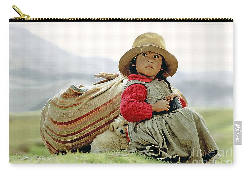 Girl Zip Pouch featuring the photograph Young Girl in Peru by Victor Englebert