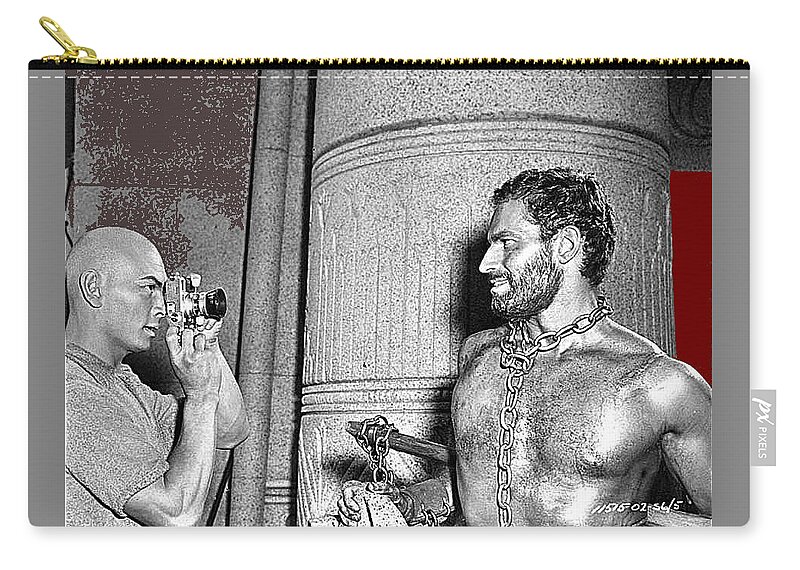 Yul Brynner Photographing Charlton Heston On Ten Commandments Set 1956-2014 Zip Pouch featuring the photograph Yul Brynner photographing Charlton Heston on Ten Commandments set 1956-2014 by David Lee Guss