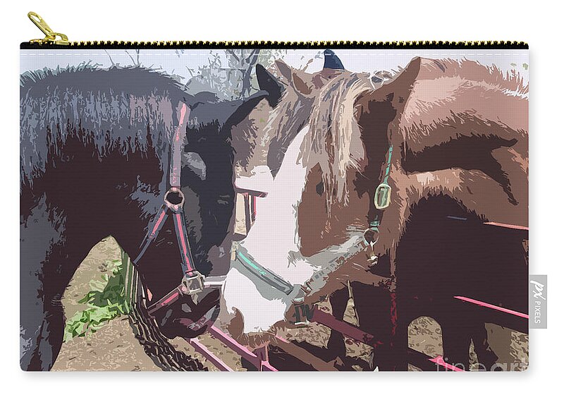 Horses Zip Pouch featuring the photograph Zach meets Connor draft horse colts meeting by Conni Schaftenaar