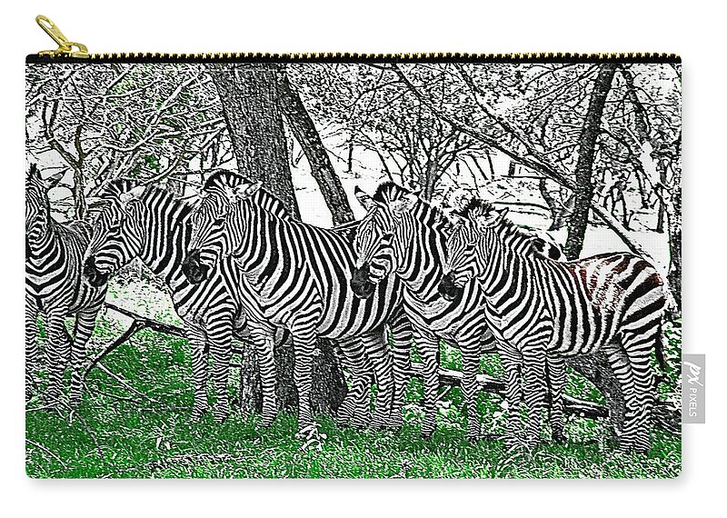 Zebras Zip Pouch featuring the photograph Zebras by Kathy Churchman