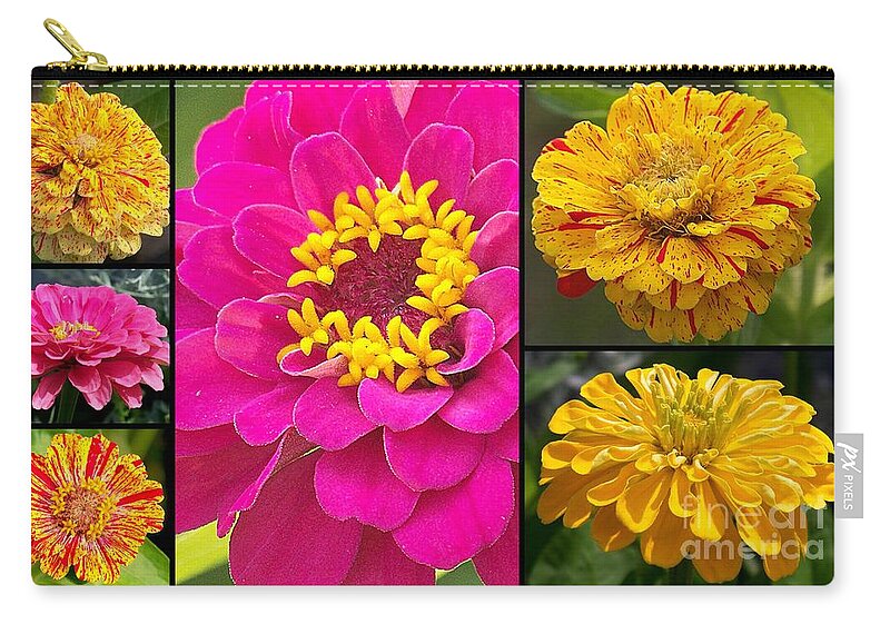 Pink Zip Pouch featuring the photograph Zinnia Collage by Eunice Miller