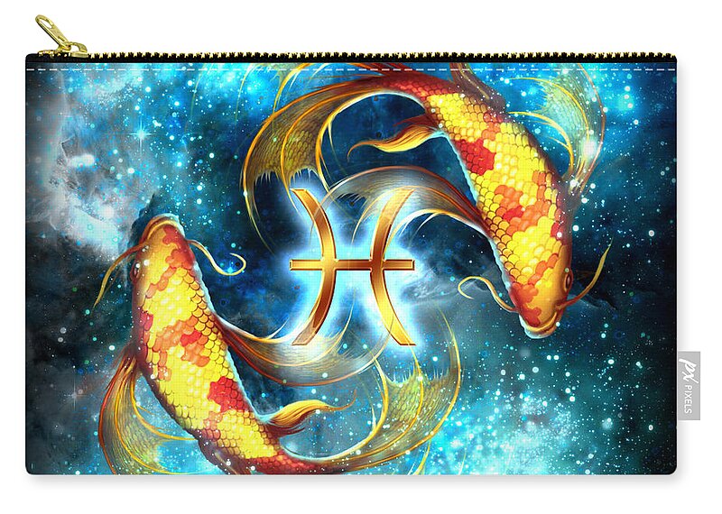 Ciro Marchetti Zip Pouch featuring the painting Zodiac Pisces by MGL Meiklejohn Graphics Licensing