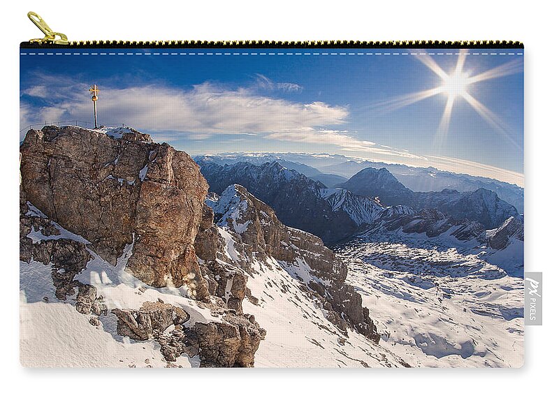 Zugspitze Zip Pouch featuring the photograph Zugspitze Summit by Shirley Radabaugh