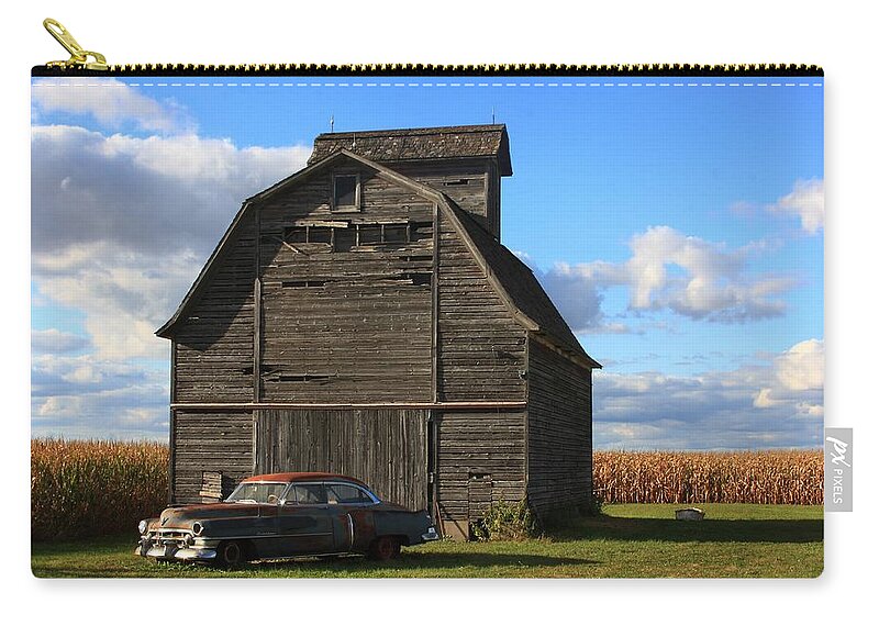 Car Zip Pouch featuring the photograph Vintage Cadillac and Barn by Lyle Hatch