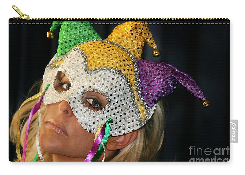 Young Zip Pouch featuring the photograph Blond Woman With Mask #1 by Henrik Lehnerer