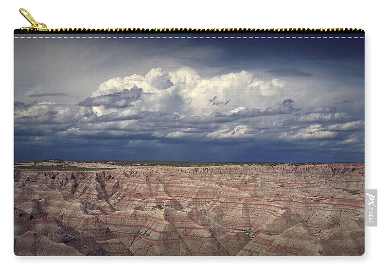 Art Zip Pouch featuring the photograph Cloud formation in Badlands National Park #1 by Randall Nyhof