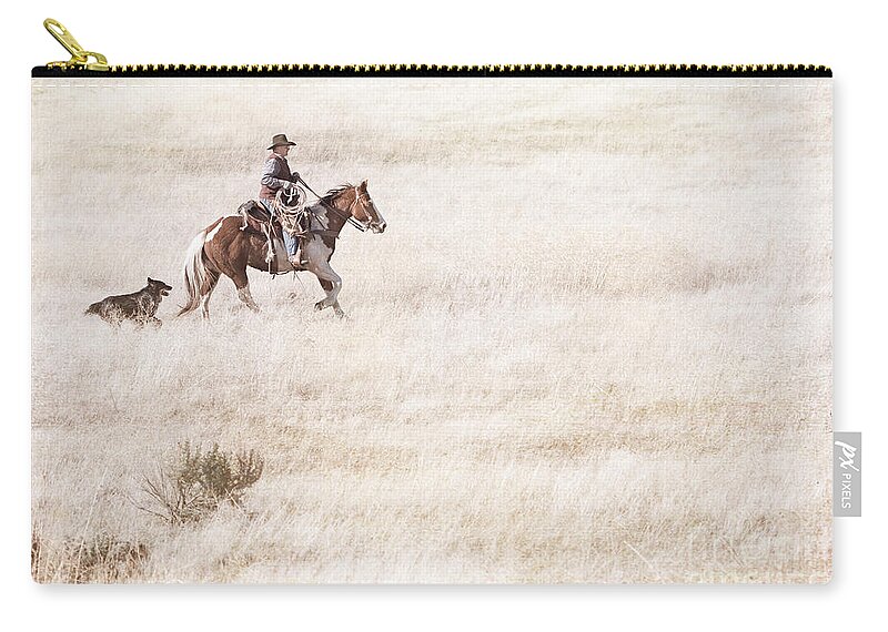 Cowboy Zip Pouch featuring the photograph Cowboy and Dog #1 by Cindy Singleton