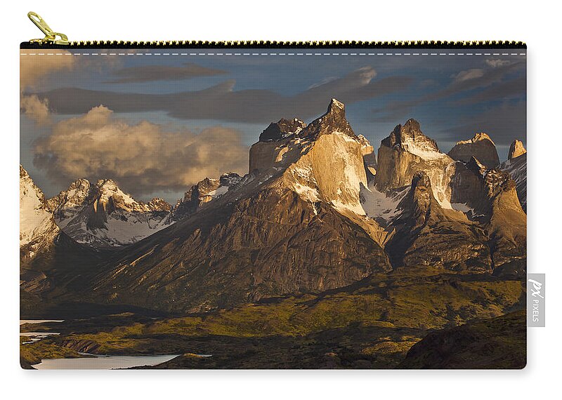 00451386 Zip Pouch featuring the photograph Cuernos Del Paine And Lago Pehoe #1 by Colin Monteath