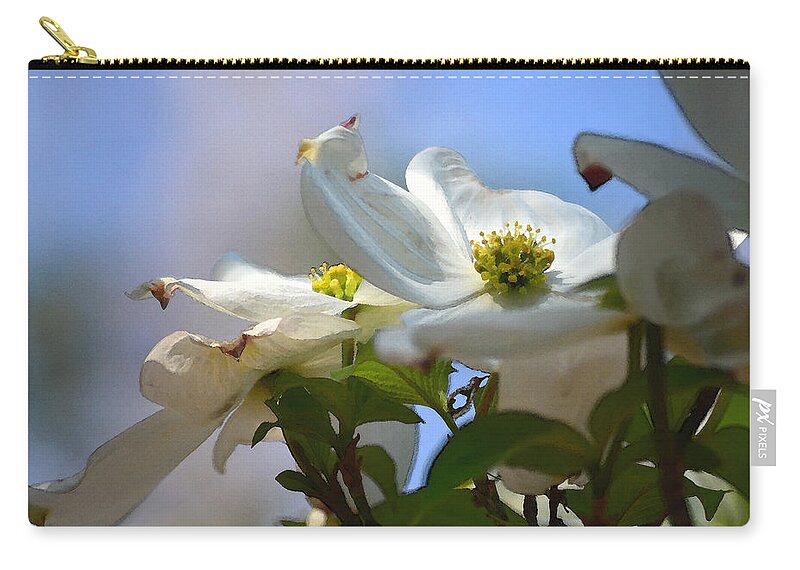 Dogwood Zip Pouch featuring the photograph Dogwoods Against The Sky by Sandi OReilly