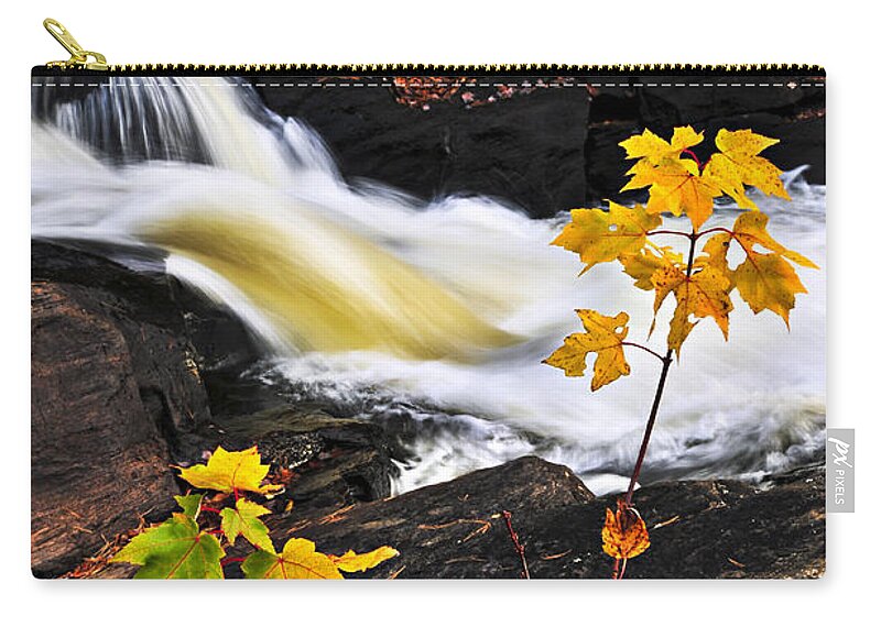 Autumn Zip Pouch featuring the photograph River flowing through fall forest by Elena Elisseeva