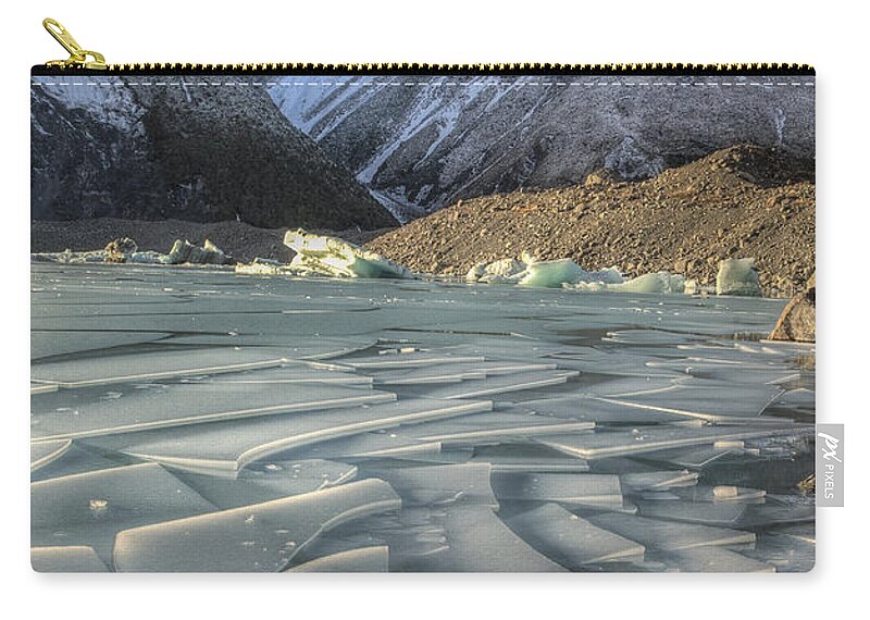00486229 Zip Pouch featuring the photograph Ice Floes In Lake Tasman Glacier #1 by Colin Monteath