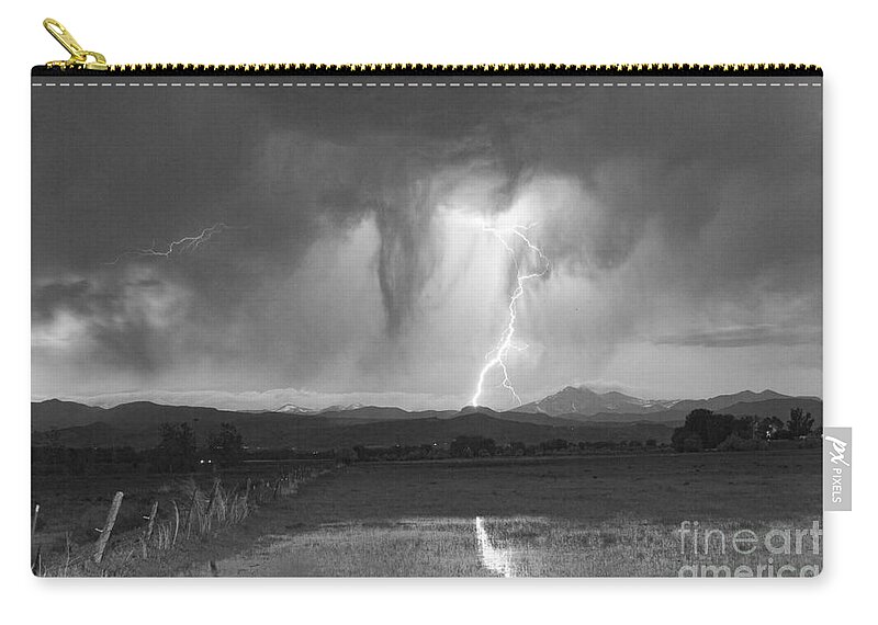 'boulder County' Zip Pouch featuring the photograph Lightning Striking Longs Peak Foothills 3 #1 by James BO Insogna