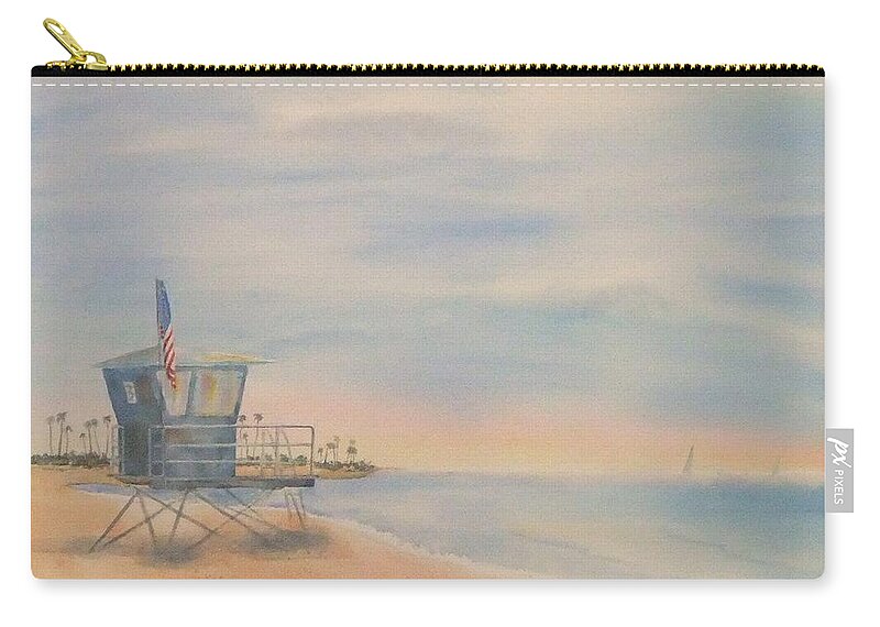 Watercolor Landscape Zip Pouch featuring the painting Morning by the Beach by Debbie Lewis