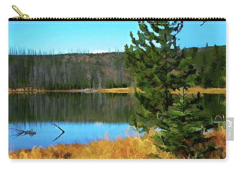 Pond Zip Pouch featuring the digital art On Golden Pond #1 by Gary Baird