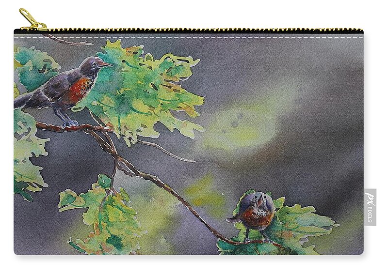 Robin Carry-all Pouch featuring the painting Ready for Take Off by Ruth Kamenev