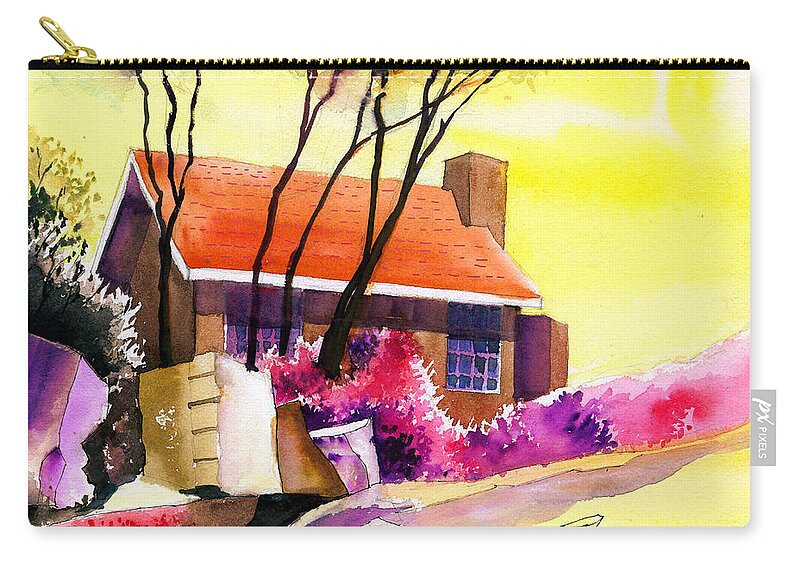 House Zip Pouch featuring the painting Red House #1 by Anil Nene