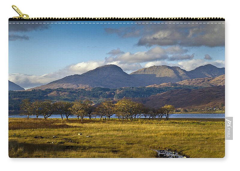 Aodann Chleireig Zip Pouch featuring the photograph Scottish landscape view #1 by Gary Eason