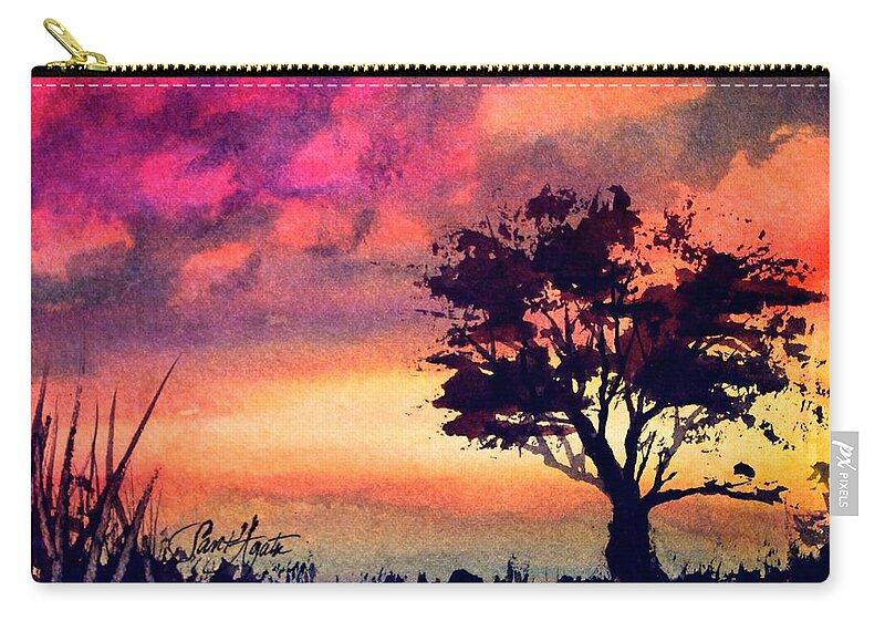 Red Zip Pouch featuring the painting Sunset Solitaire #1 by Frank SantAgata