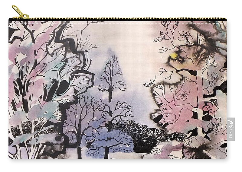 Landscape Carry-all Pouch featuring the painting There are no strangers under the blossom of cherry tree by Valentina Plishchina