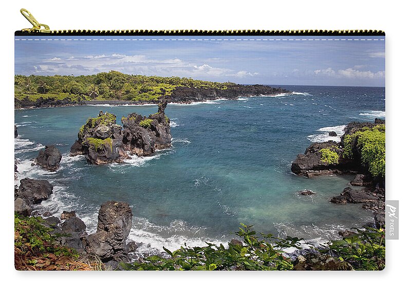 Black Zip Pouch featuring the photograph Waianapanapa coastline #1 by Jenna Szerlag