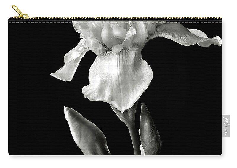 Flower Zip Pouch featuring the photograph White Iris in Black and White #1 by Endre Balogh