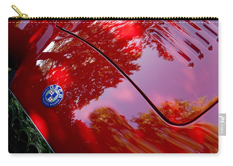 1954 O.s.c.a. Mt4 Maserati Zip Pouch featuring the photograph 1954 O.S.C.A. MT4 Maserati Hood Emblem by Jill Reger