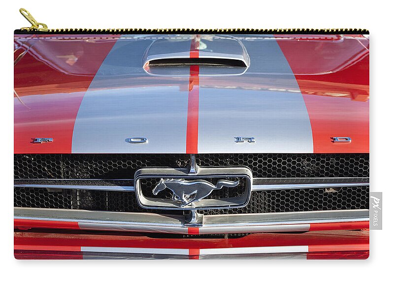 1965 Ford Mustang Zip Pouch featuring the photograph 1965 Ford Mustang Front End by Jill Reger