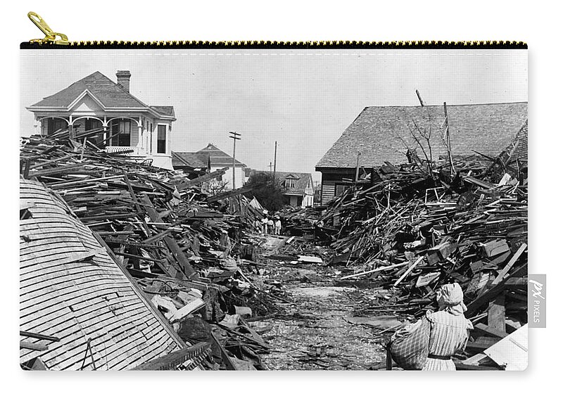 Science Zip Pouch featuring the photograph Hurricane Damage, Galveston, 1900 #2 by Science Source