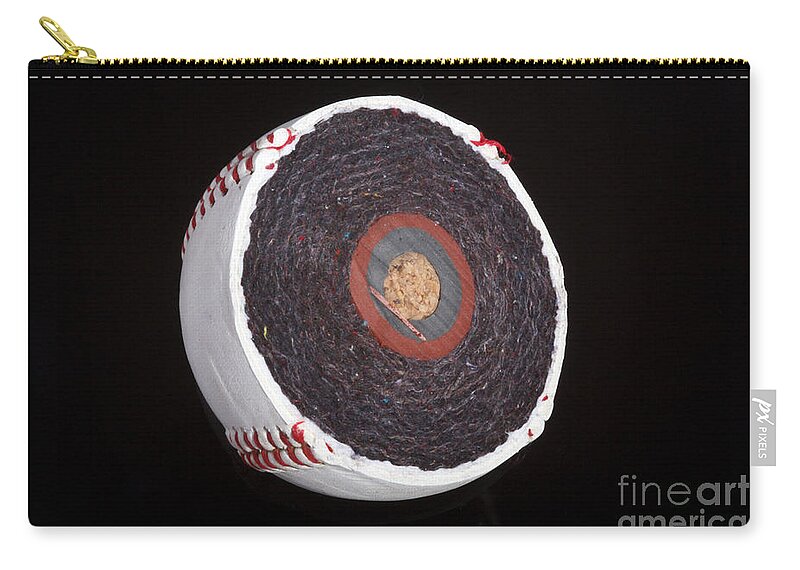 Baseball Zip Pouch featuring the photograph Inside A Baseball #2 by Ted Kinsman
