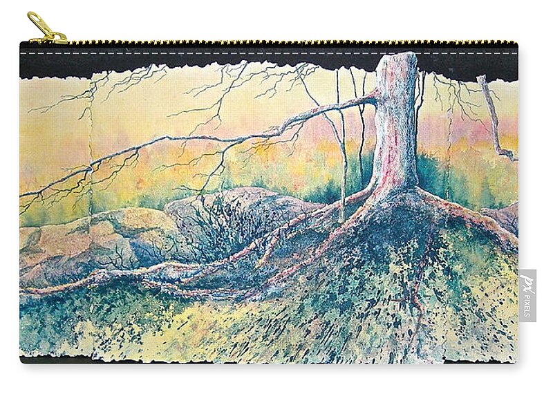 Watercolor Zip Pouch featuring the painting Rooted in Time by Carolyn Rosenberger