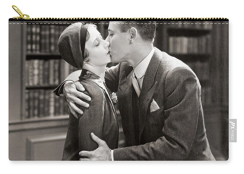 -kissing- Zip Pouch featuring the photograph Silent Film Still: Kissing #3 by Granger