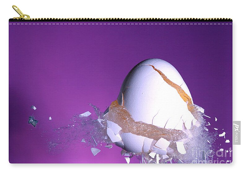 High-speed Zip Pouch featuring the photograph Egg Hit By A Bullet #4 by Ted Kinsman