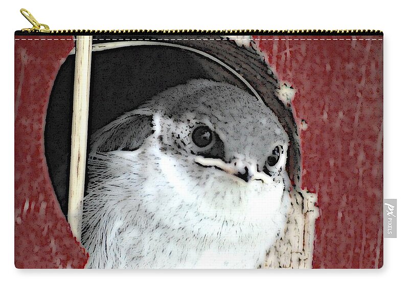 Bird Zip Pouch featuring the digital art Red Barn Birdie #4 by Kathy Sampson