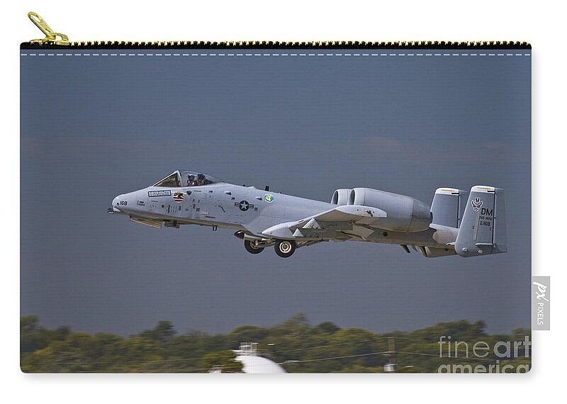 Usaf Zip Pouch featuring the photograph A-10 Thunderbolt Takeoff by Tim Mulina