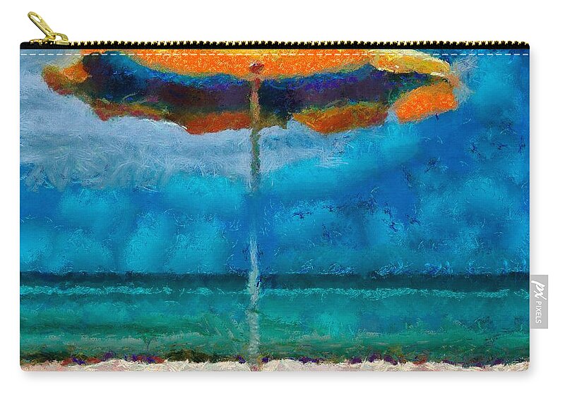  Beach Zip Pouch featuring the painting A beach umbrella by Dragica Micki Fortuna