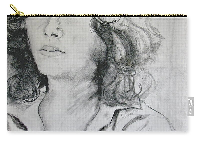 Portrait Zip Pouch featuring the drawing A Look Within by Rory Siegel
