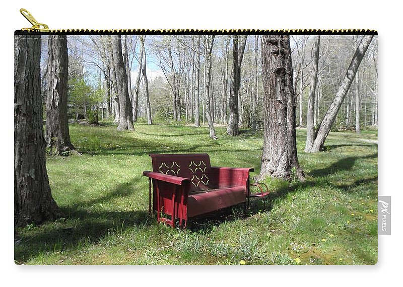 Old Metal Bench Zip Pouch featuring the photograph A perfect bench in the country by Kim Galluzzo Wozniak
