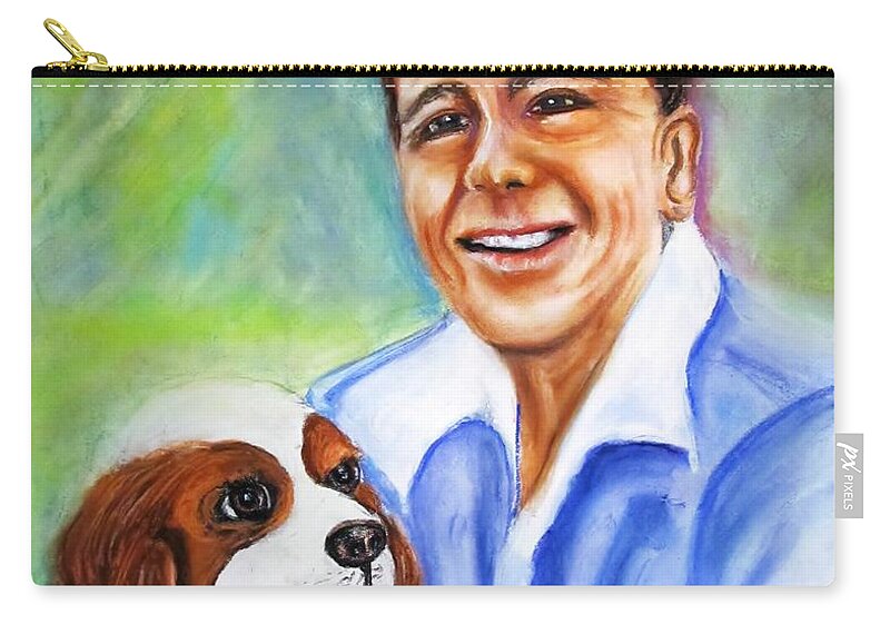 Ronald Reagan Zip Pouch featuring the painting A Young Ronald Reagan by Carol Allen Anfinsen