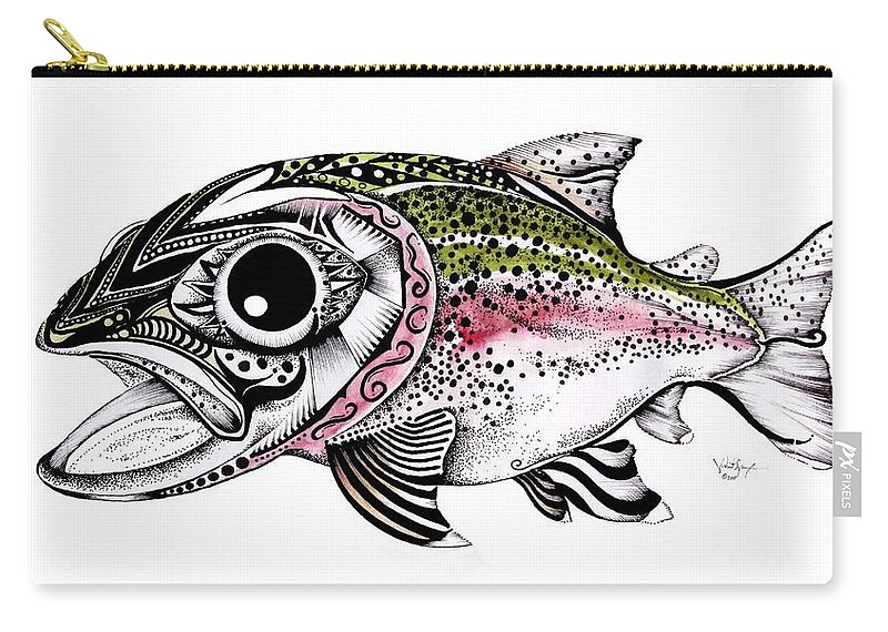 Rainbow Trout Zip Pouch featuring the painting Abstract Alaskan Rainbow Trout by J Vincent Scarpace