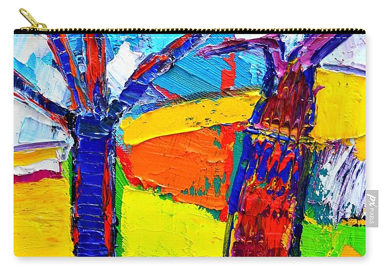 Abstract Zip Pouch featuring the painting Abstract Landscape - Dancing Trees by Ana Maria Edulescu