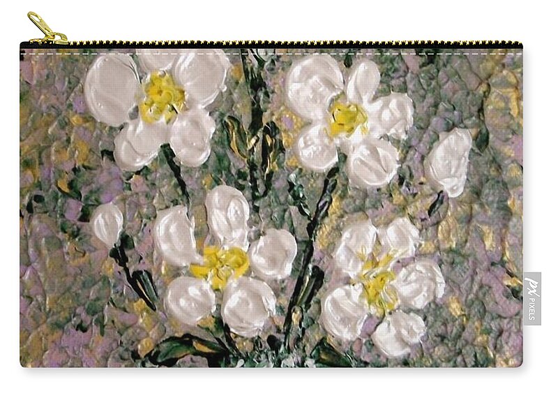 White Roses Zip Pouch featuring the painting Abstract Wild Roses heavy impasto by Georgeta Blanaru