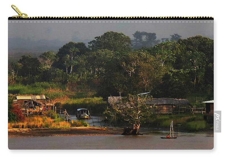 Landscape River Zip Pouch featuring the photograph Amazon Village by Deborah Smith