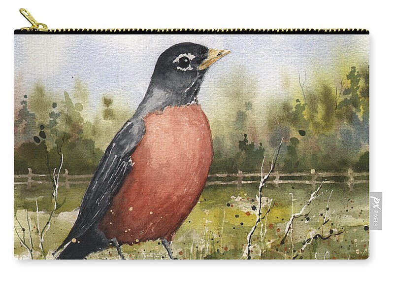 Bird Zip Pouch featuring the painting American Robin by Sam Sidders