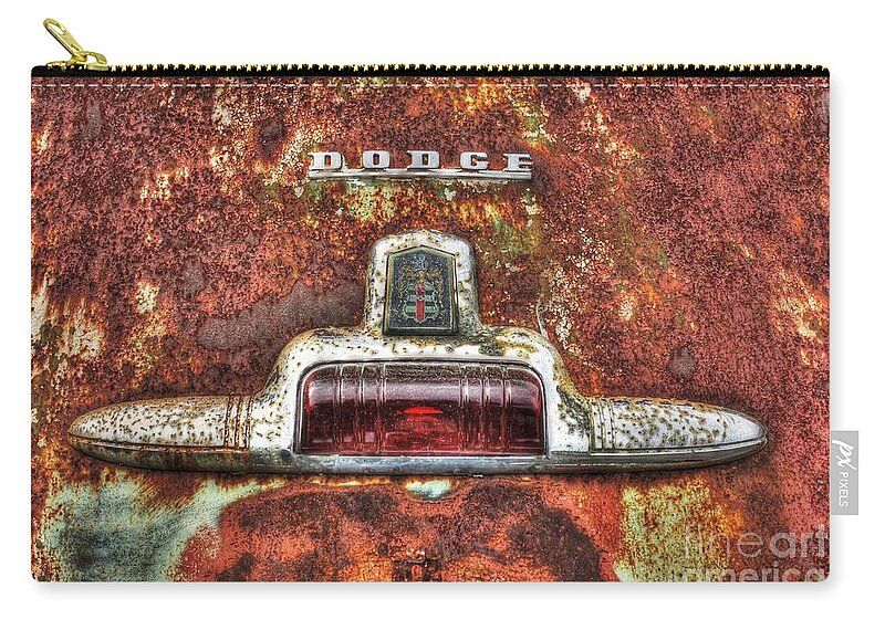 Old Zip Pouch featuring the photograph Antique Dodge Logo by Dan Stone