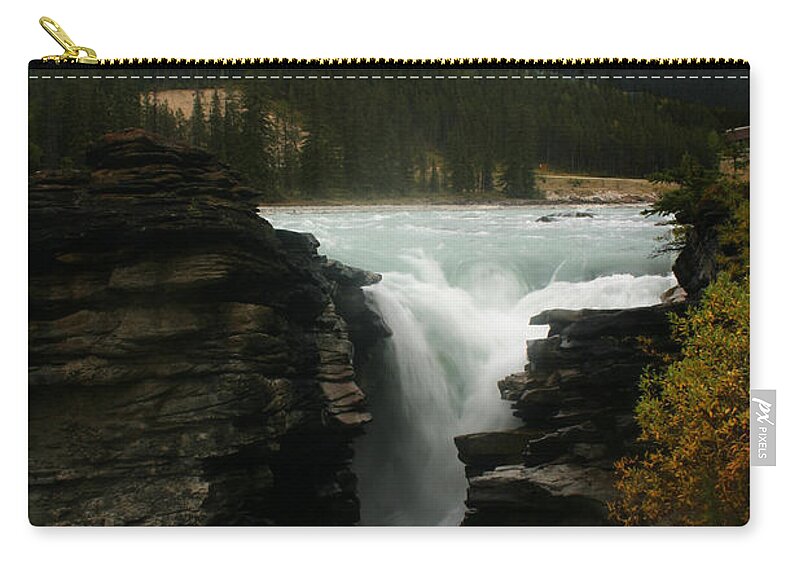 Athabasca Falls Zip Pouch featuring the photograph Athabasca Falls Jasper National Park by Benjamin Dahl