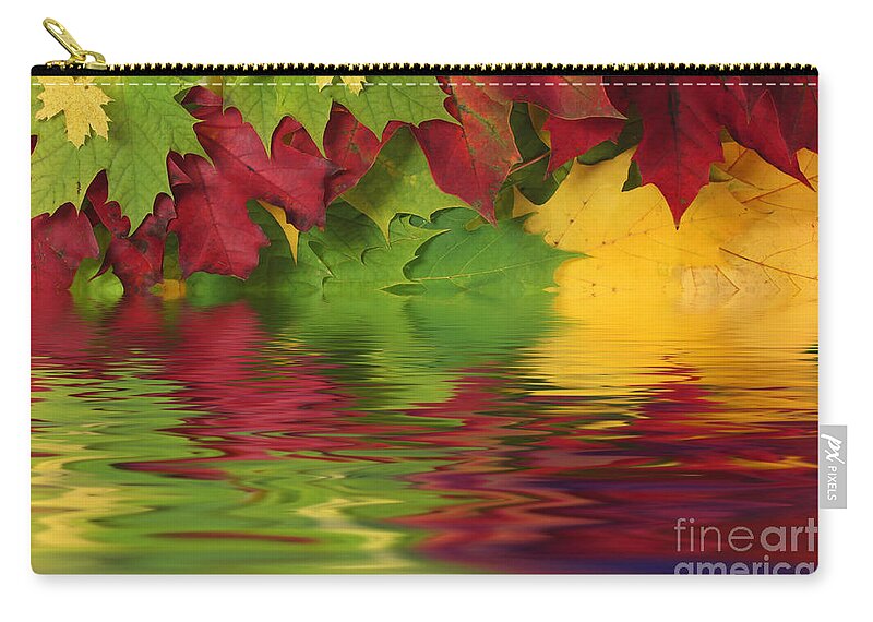 Leaves Zip Pouch featuring the photograph Autumn leaves in water with reflection by Simon Bratt