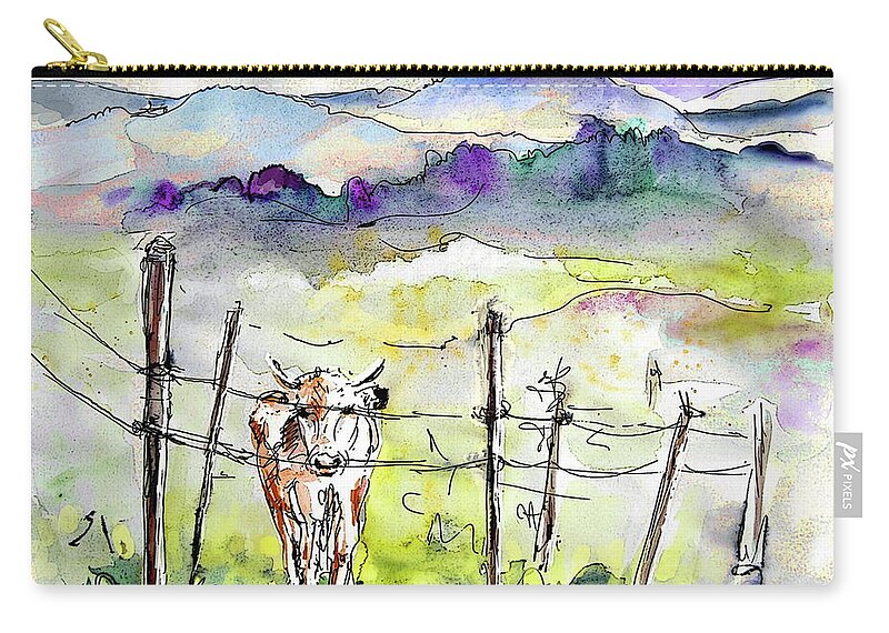 Landscapes Zip Pouch featuring the painting Auvergne 01 in France by Miki De Goodaboom