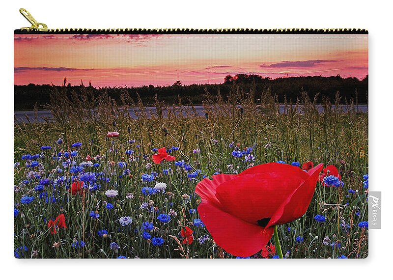 Flowers Zip Pouch featuring the photograph Bachelor Buttons And Poppies by Randall Branham