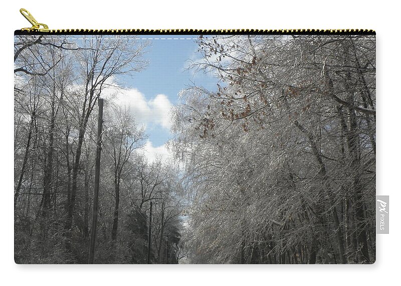 Ice Zip Pouch featuring the photograph Back Roads of Connecticut after an ice and snow storm by Kim Galluzzo