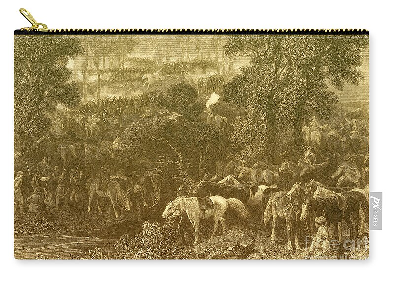 Battle Of Kings Mountain Zip Pouch featuring the photograph Battle Of Kings Mountain, 1780 by Photo Researchers